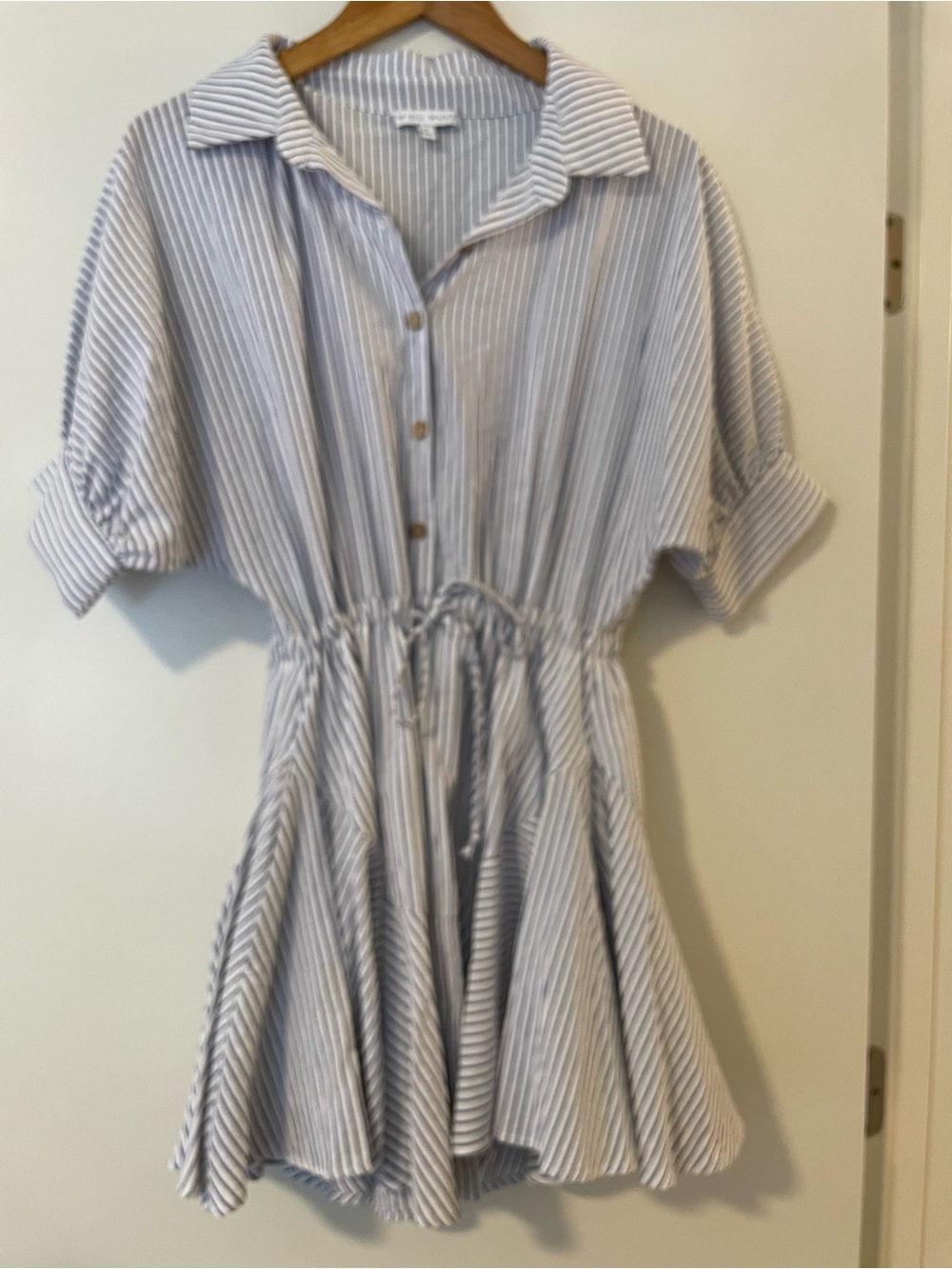 Miou muse striped Blue and White Drawstring Shirt Dress